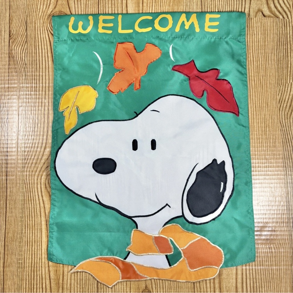 Snoopy Welcome Fall Garden Flag 13x18 Applique Mini Leaves Harvest Yard Outdoor